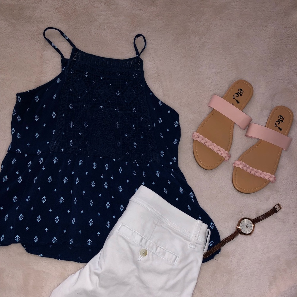 Blue kids top with crocheted detailing